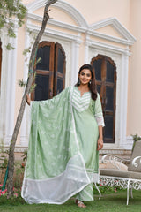 Gorgeous Green Silk Suit set with Lace detail & Embroidered Dupatta