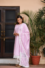 Lavender Lace & Embroidery Silk Suit Set