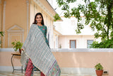 Nature Inspired Floral Handblock Straight Fit With Geometric Cotton Dupatta