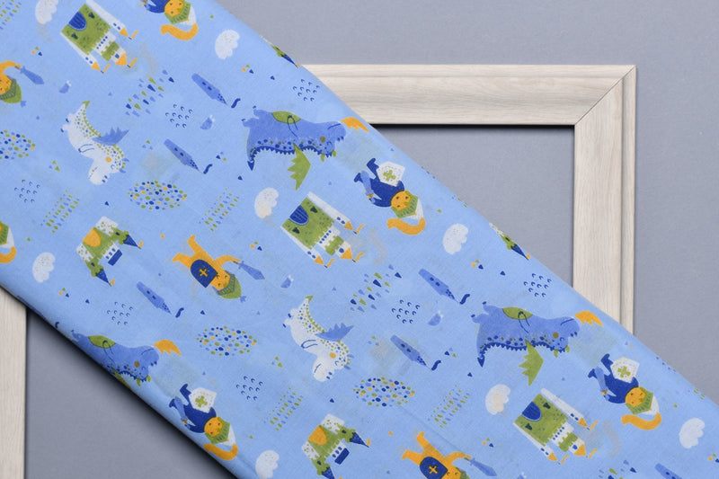 Quirky Blue Cotton Unstitched FABRIC