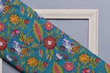 OCEAN BLUE FLORAL PURE COTTON FABRIC (WIDTH 42 INCHES)