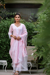 Pinkish Lace Embroidered Silk Suit Set