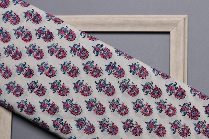 Beautiful Baby Blue Cotton Handblock Fabric (WIDTH 44 INCHES)