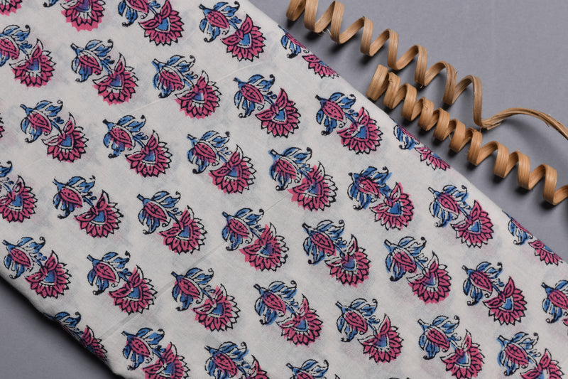 Beautiful Baby Blue Cotton Handblock Fabric (WIDTH 44 INCHES)