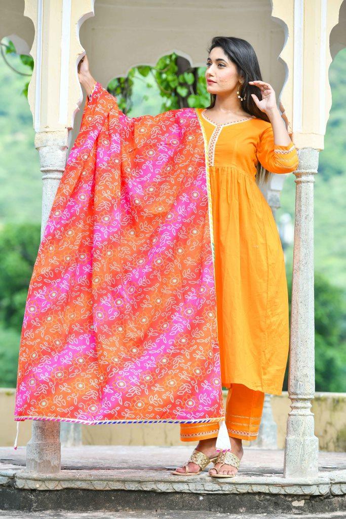 Festival wear Gather with Gota work Kurta with Pant only