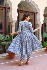 Azure Floral Anarkali Gher Kurta And Pant Only