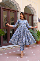Azure Floral Anarkali Gher Kurta And Pant Only