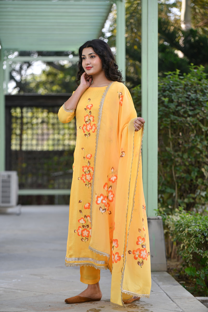 Morning Dawn Handpainted silk suit set