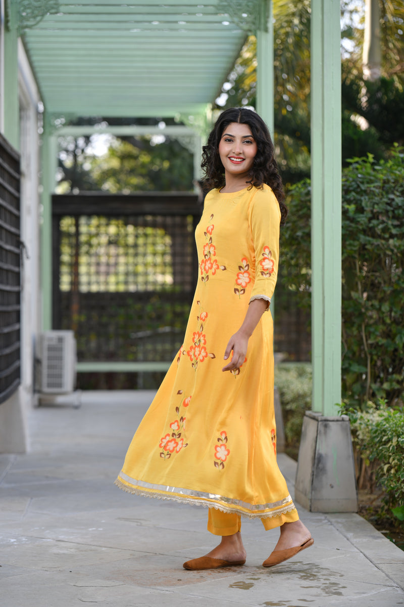 Morning Dawn Handpainted silk suit set
