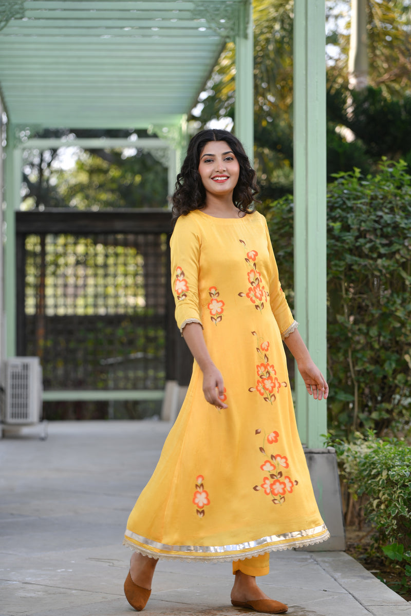 Morning Dawn Handpainted silk suit set