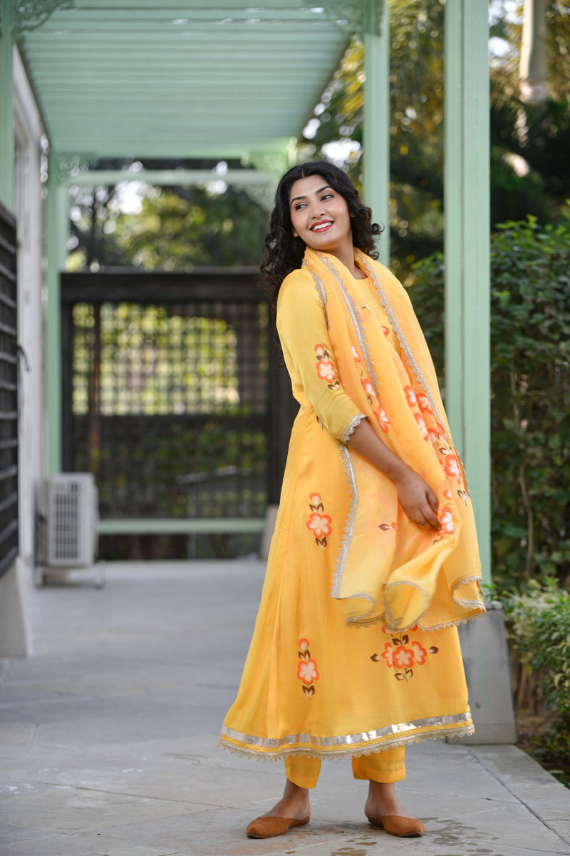 Morning Dawn Handpainted silk suit set
