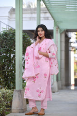 Panache Pink Straight Fit Handpainted Silk Suit Set