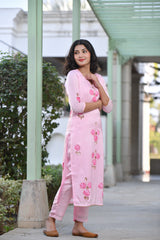 Panache Pink Straight Fit Handpainted Silk Suit Set