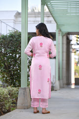 Panache Pink Straight Fit Handpainted Silk Suit Set