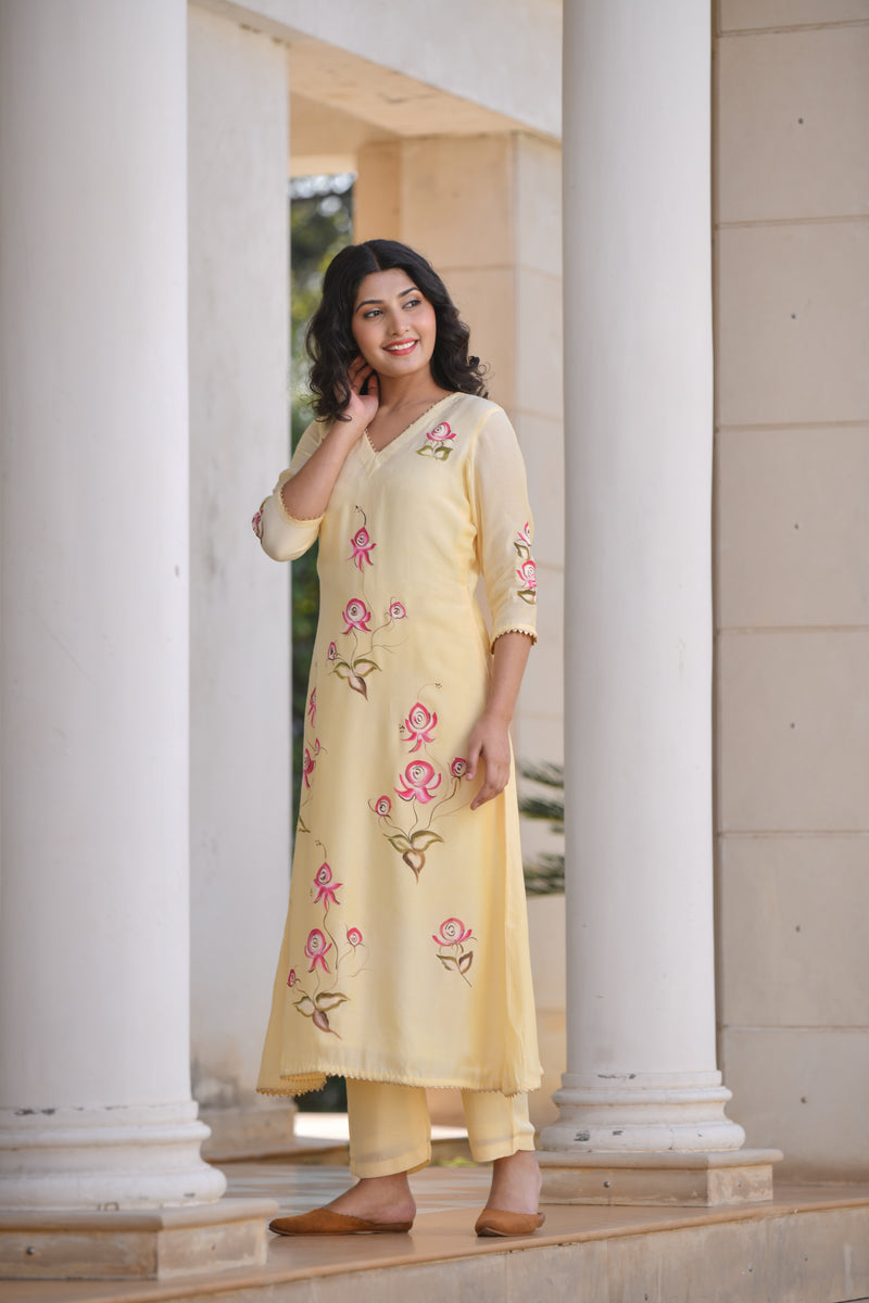 Chic Gota Detail A- Line Silk Suit Set