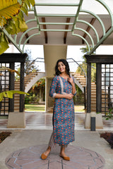 Spring Blossoms Pure Cotton Blue Suit Set With Dupatta