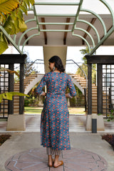 Spring Blossoms Pure Cotton Blue Suit Set With Dupatta