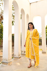 Mango Yellow Lace Silk Suit Set