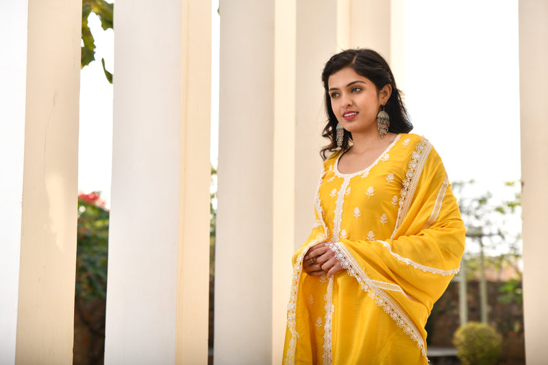 Mango Yellow Lace Silk Suit Set Mango Yellow Lace Silk Suit Set