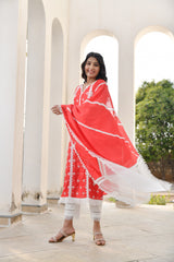 Red Rose White Lace Silk Suit Set