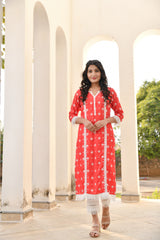 Red Rose White Lace Silk Suit Set