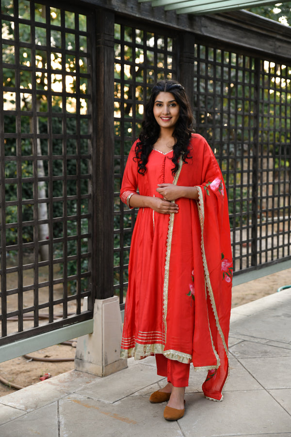 Aadhavi Anarkali Gota Detail Silk Suit