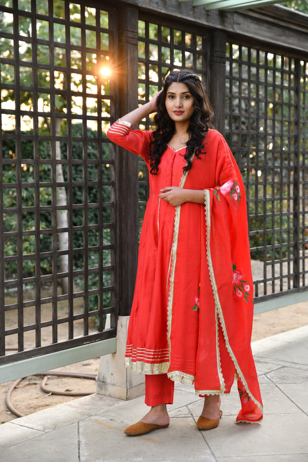 Aadhavi Anarkali Gota Detail Silk Suit