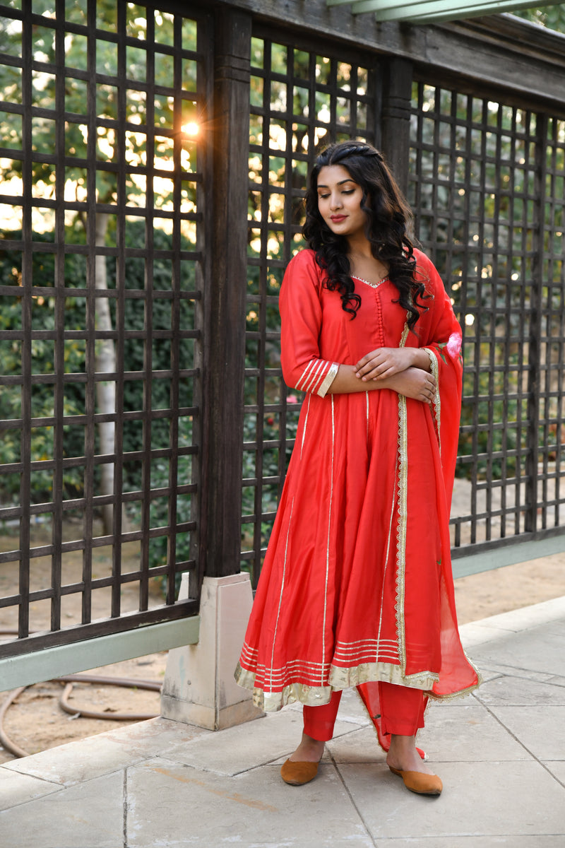 Aadhavi Anarkali Gota Detail Silk Suit