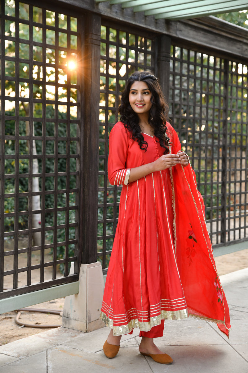 Aadhavi Anarkali Gota Detail Silk Suit