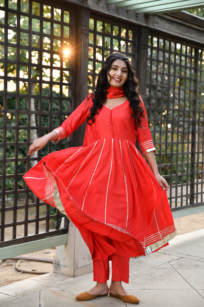 Aadhavi Anarkali Gota Detail Silk Suit