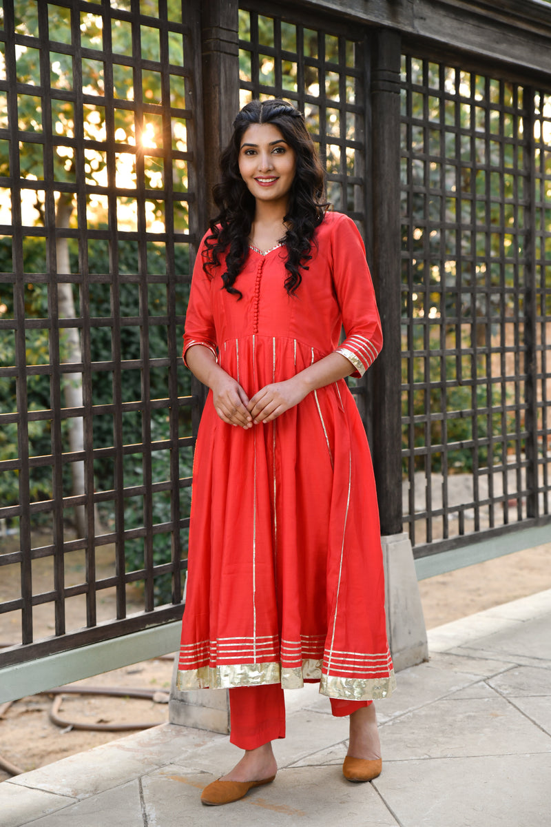 Aadhavi Anarkali Gota Detail Silk Suit