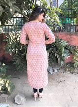 Pretty Pastel Pink Kurta in Handblock Cotton