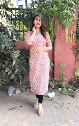 Pretty Pastel Pink Kurta in Handblock Cotton