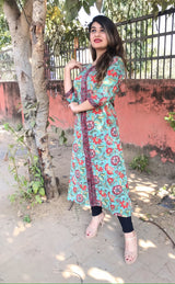 Gorgeous Green Handblock kurta with front border detail