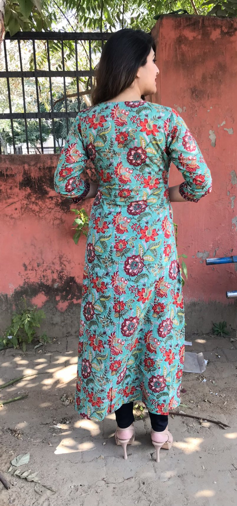 Gorgeous Green Handblock kurta with front border detail