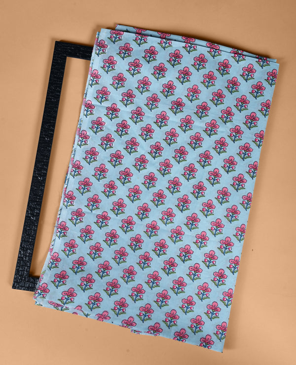 Steel Blue floral Fabric Cotton  (WIDTH 44 INCHES)