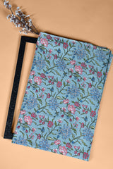 Steel Blue floral Fabric Cotton  (WIDTH 42 INCHES)