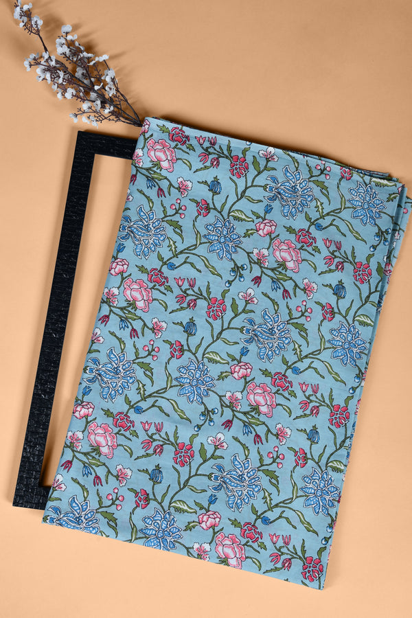 Steel Blue floral Fabric Cotton  (WIDTH 44 INCHES)
