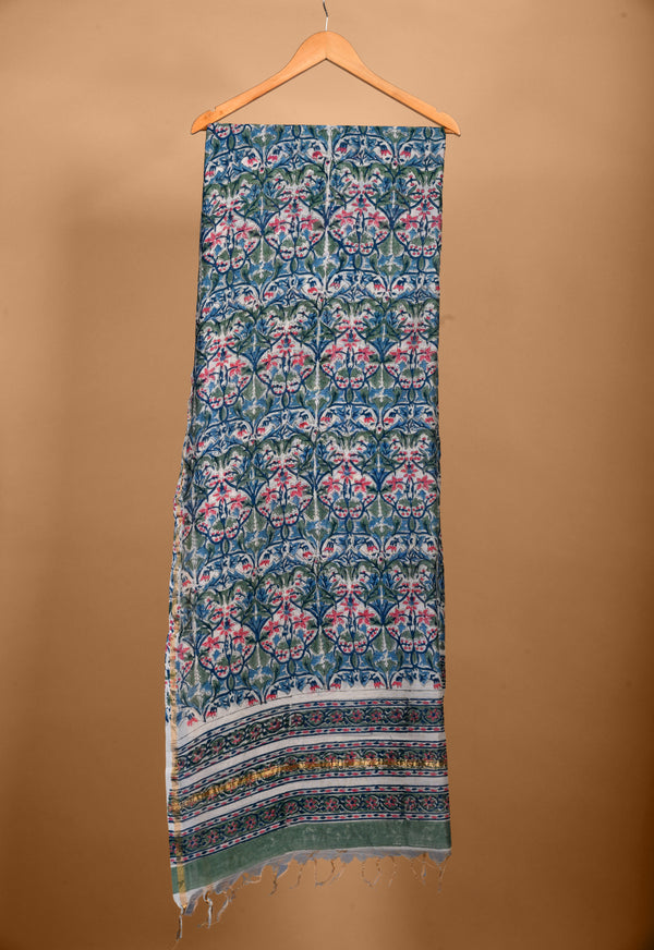 Royal Affairs Floral Handblock Chanderi Silk Dupatta
