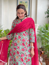 Green Regency Floral Chiffon Dupatta Suit Set