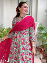 Green Regency Floral Chiffon Dupatta Suit Set