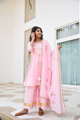 Baby Pink Gota Detail Silk Women Sharara Set