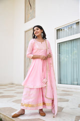 Baby Pink Gota Detail Silk Women Sharara Set
