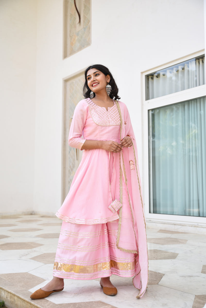Baby Pink Gota Detail Silk Women Sharara Set