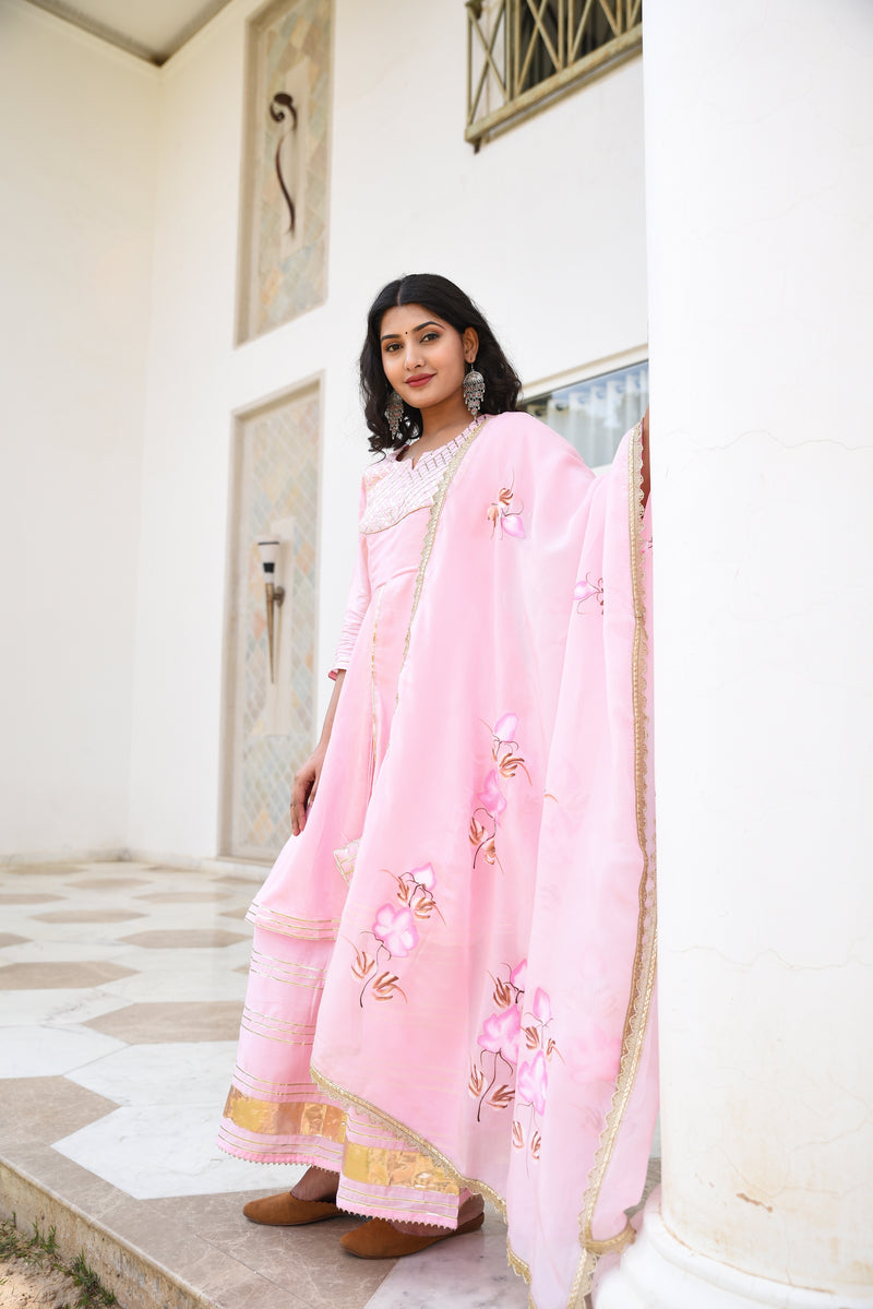Baby Pink Gota Detail Silk Women Sharara Set