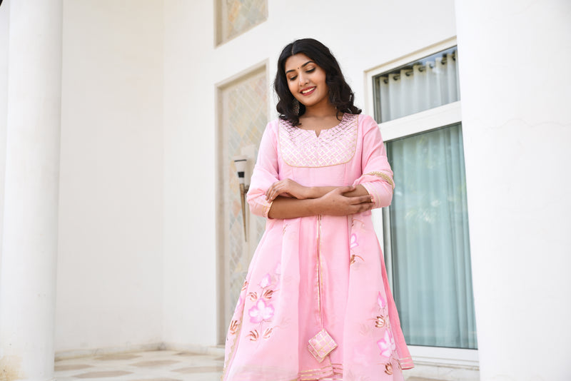 Baby Pink Gota Detail Silk Women Sharara Set