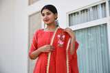 Trendy Red Rose Gota Detail Silk Sharara Set For Women