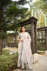 Grey and Gota Handpainted Sharara  women silk suit set