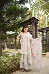 Grey and Gota Handpainted Sharara  women silk suit set