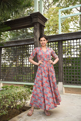 Twirl In Pink Pure Handblock Long Summer Dress
